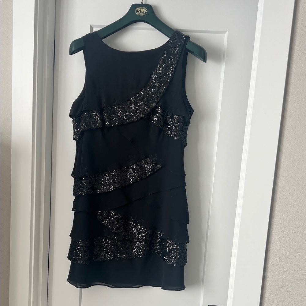 Chic Black Sequin Layered Dress